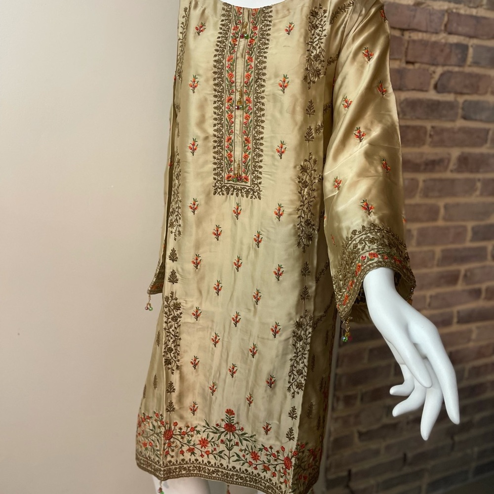 Salwar Kameez Gold Embroidered Women's Wedding Kurta with Red Accents